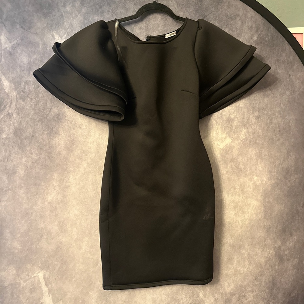 Voila Black Ruffle Sleeve Mini Dress